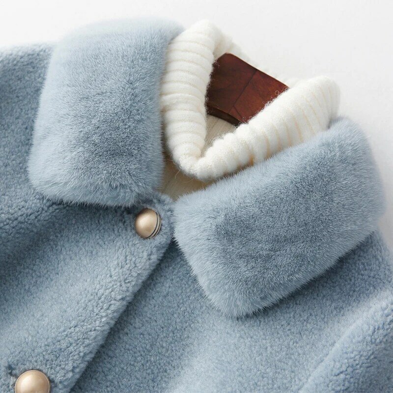 Casaco de pele real do sexo feminino inverno natural vison gola de pele jaqueta feminina 2021 coreano vintage longo ovelhas corte jaquetas topos hiver 1988