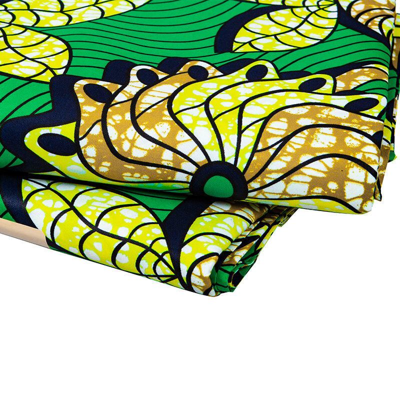Tela de impresión africana de cera auténtica de Ankara, poliéster de alta calidad verde colorido garantizado, Pagne para vestido de fiesta informal