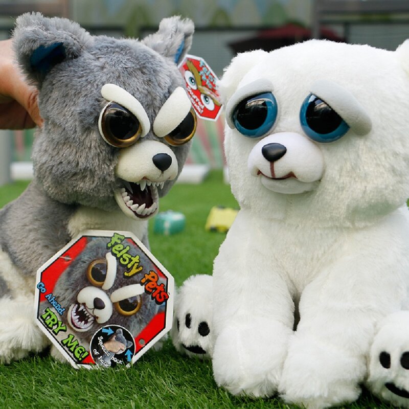 Feisty Pets funny face changing soft toys for children snow leopard stuffed plush unicorn angry animal dog doll  bear panda