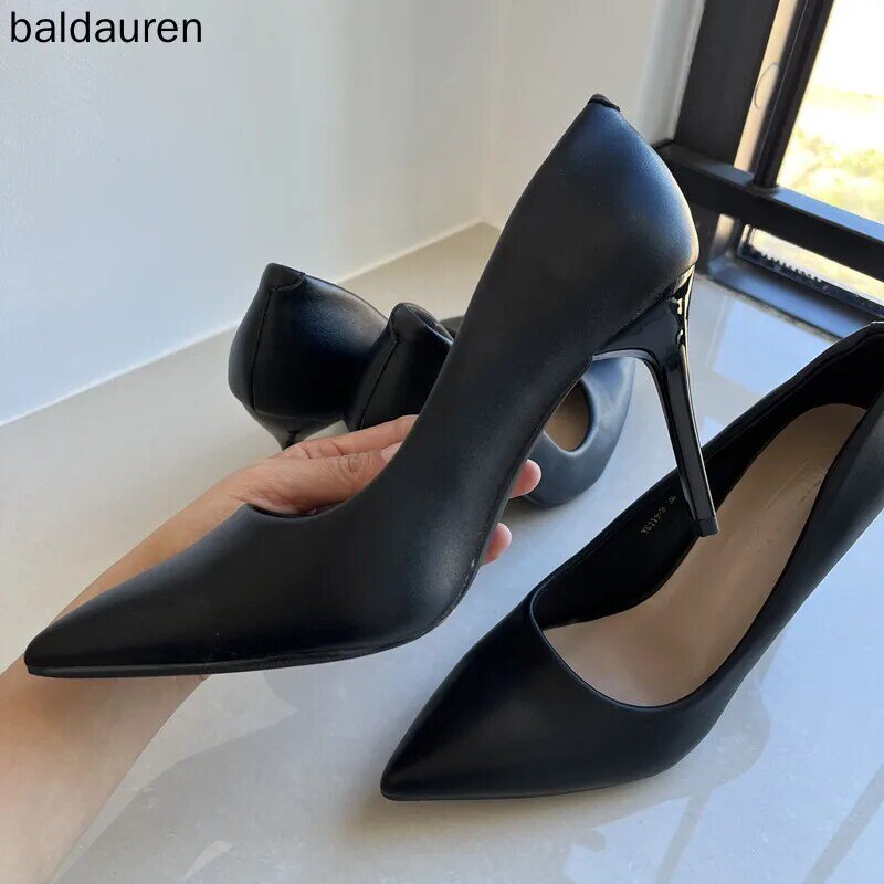 Baldauren Nữ Bơm Giày Cao Gót Mũi Nhọn Màu Đen OL Giày Công Sở Gót Thời Trang Mới Size Lớn Cho Nữ