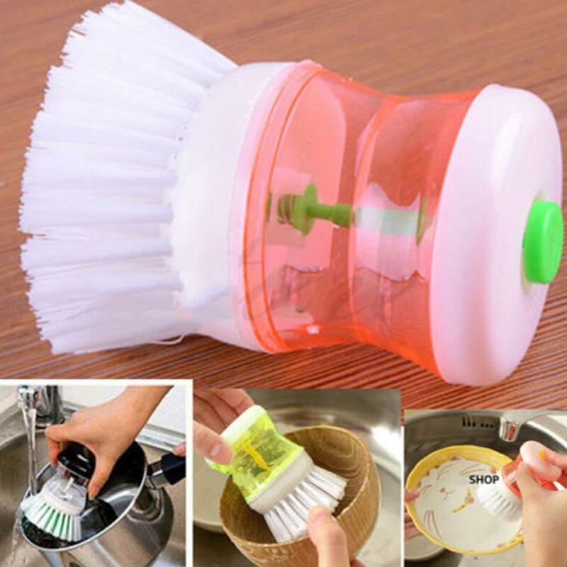 Cepillo de plástico para lavar la cocina, utensilios de lavado para el hogar, olla, cepillo para platos con dispensador de jabón líquido