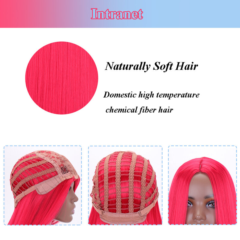 Parrucca Cosplay rossa diritta sintetica lunga JUNSI per donna parte centrale naturale parrucche blu nere con frangia parrucca resistente al calore