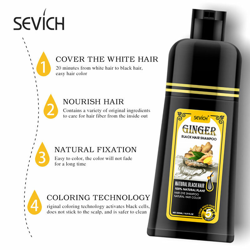 Sevich Shampoo colorante per capelli nero permanente tintura rapida nero tintura per capelli a base di erbe di colore naturale biologico di lunga durata allo zenzero