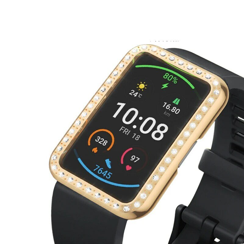 Funda protectora de diamante de una sola fila, carcasa de Material de PC para Huawei watch Fit, marco de reloj para Huawei watch, carcasa protectora