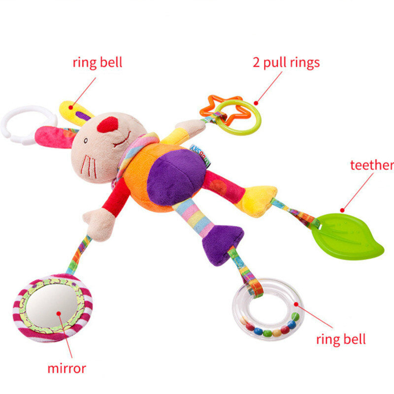 Cute Newborn Soft Plush Crib Stroller Baby Toys 0-12 Months Bed Stroller Cartoon Animal Hanging Rattle Doll Educational Toy Gift