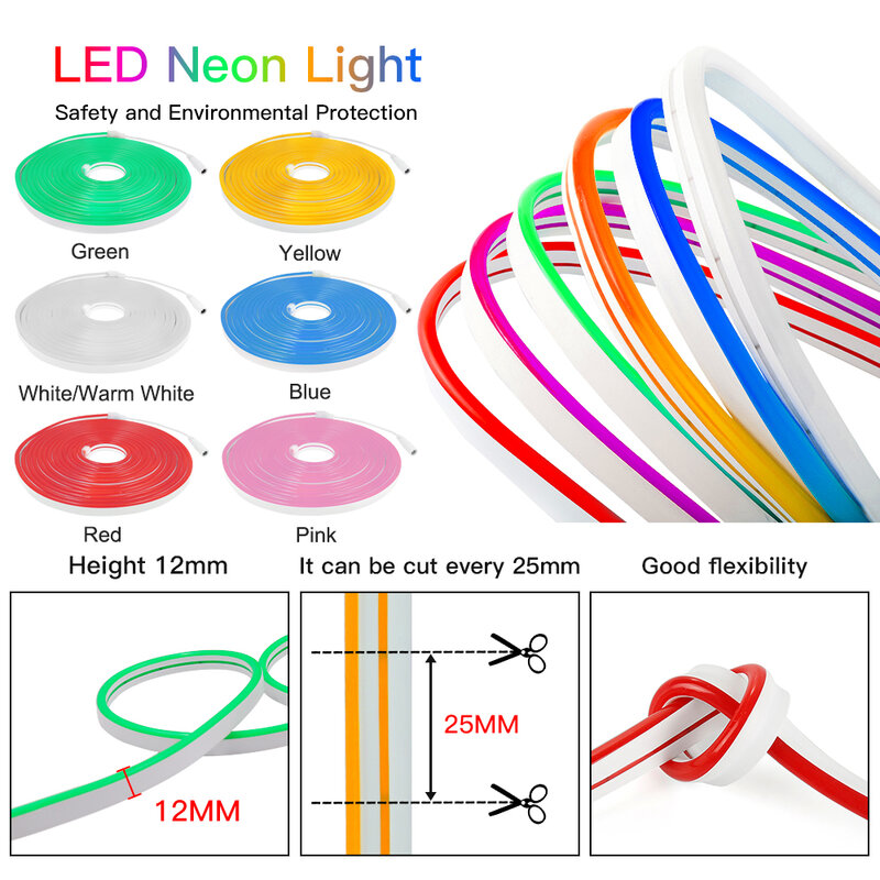 Lampu Neon Fleksibel DC12V 2835 SMD Lampu Garis LED Sapu Tangan/Sakelar Sensor Sentuh Dapat Diredupkan Pita LED Tahan Air Tanda Neon