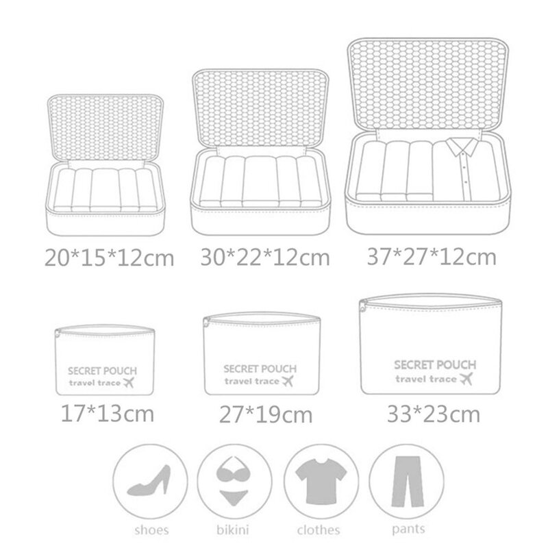 6 Pcs/set Nylon Packing Cubes Set Travel Bag Organizer Large Capacity Travel Bags Hand Luggage Clothing Sorting Bolsa De Viaje