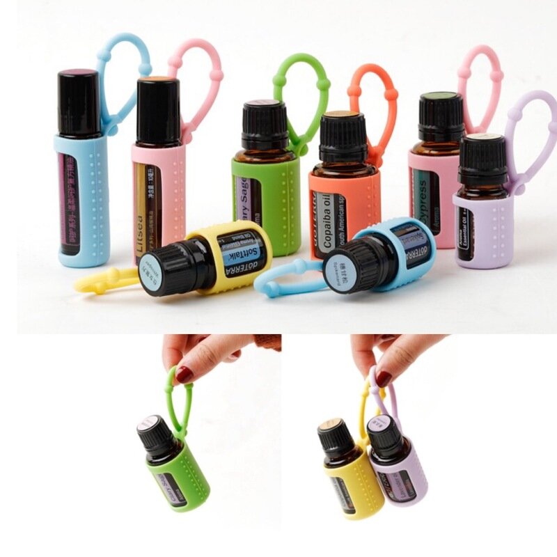 10Pcs Silicone Essential Oil Protective Case for 5ml 15ml 10ml Essential Oil Case for DoTERRA Bottle Carry Hang Organizer Holder