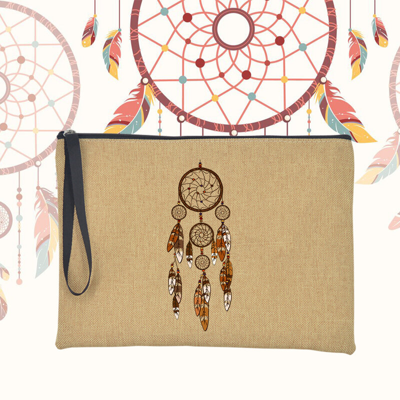 Dreamcatcher pochette da donna Tote Bag moda Casual cerniera lino trucco cosmetico borsa borsa cuore stampato femminile migliori regali