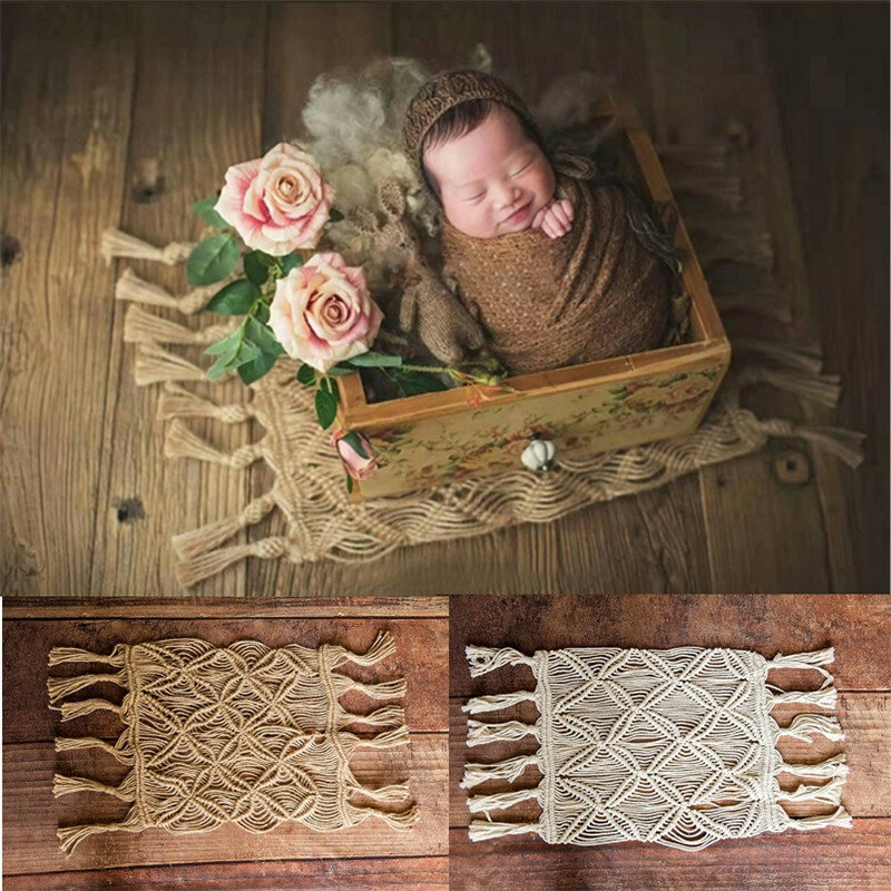 ทารกแรกเกิดการถ่ายภาพฉากหลังผ้าห่ม Bohemian Handmade ถักผ้าห่มเด็ก Photogarphy Props ผ้าห่มสตูดิโอ Accessies