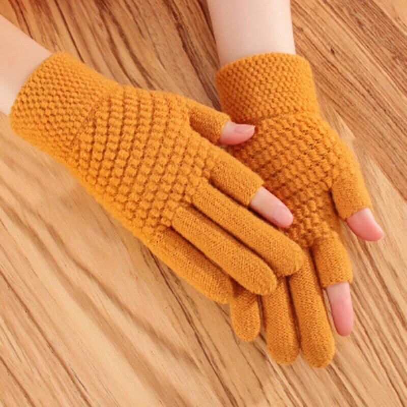 Кашемировые рукавицы унисекс с полупальцами, женские зимние теплые плотные вязаные шерстяные перчатки без пальцев для вождения с сенсорным экраном H68