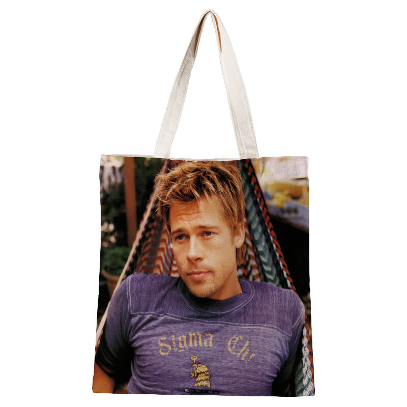 Panie Brad Pitt płócienna Tote torba bawełniana tkanina na ramię torby na zakupy dla kobiet Eco składane torby na zakupy do wielokrotnego użytku