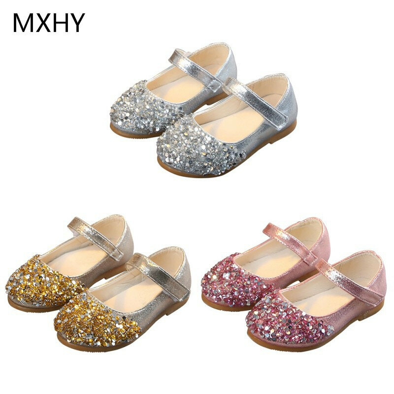 Girls Leather Shoes For PU Wild Princess Shoes Summer Girls Party Breathable Children Lithe Shoes For Toddler Golden Silver Pink