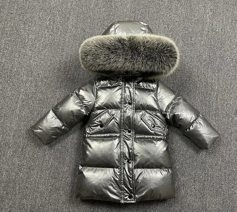 Rússia inverno novo mais grosso para baixo jaqueta 2021 grande gola de pele real alta qualidade para baixo outerwear crianças casacos roupas dos miúdos w394
