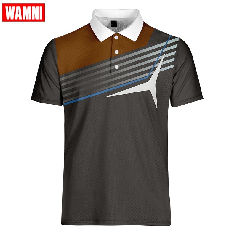 WAMNI mode 3D chemise décontracté Harajuku Sport hommes en vrac dégradé Tennis pulls col rabattu rayure homme-chemise
