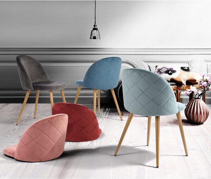Un Set di 4 sedie da pranzo con morbido velluto e piedini in metallo adatto per la cucina sala da pranzo soggiorno Lounge (rosa/verde/blu))