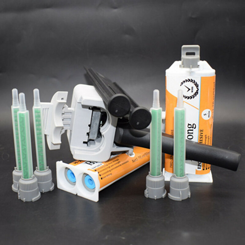 2pcs Black 50ml 1:1 Epoxy Resin AB Glue Epoxies & Manual Applicator Plunger Dispenser Dispensing Gun & 5pcs Mixing Nozzles Mixer
