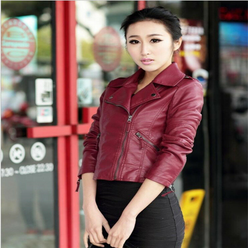 2019 nuova primavera e autunno giacca da donna in pelle da donna corta moda sottile rosa pu piccolo cappotto giacca da moto in pelle S-4XL