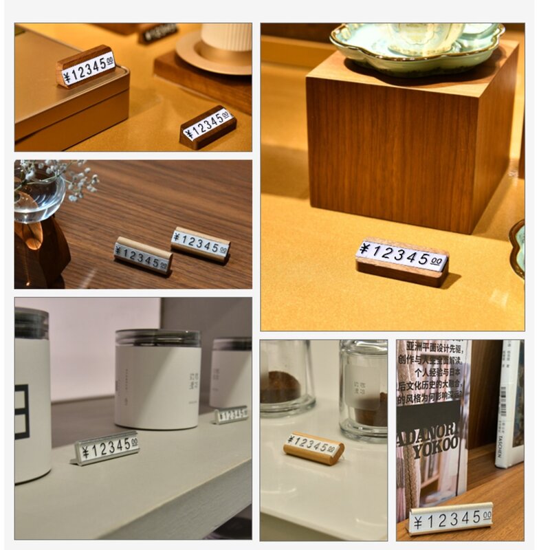 Mini cubos de madera para exhibición de joyas, etiqueta de precios, número en dólares, yuanes, moneda, palo de bloque, letras blancas y negras