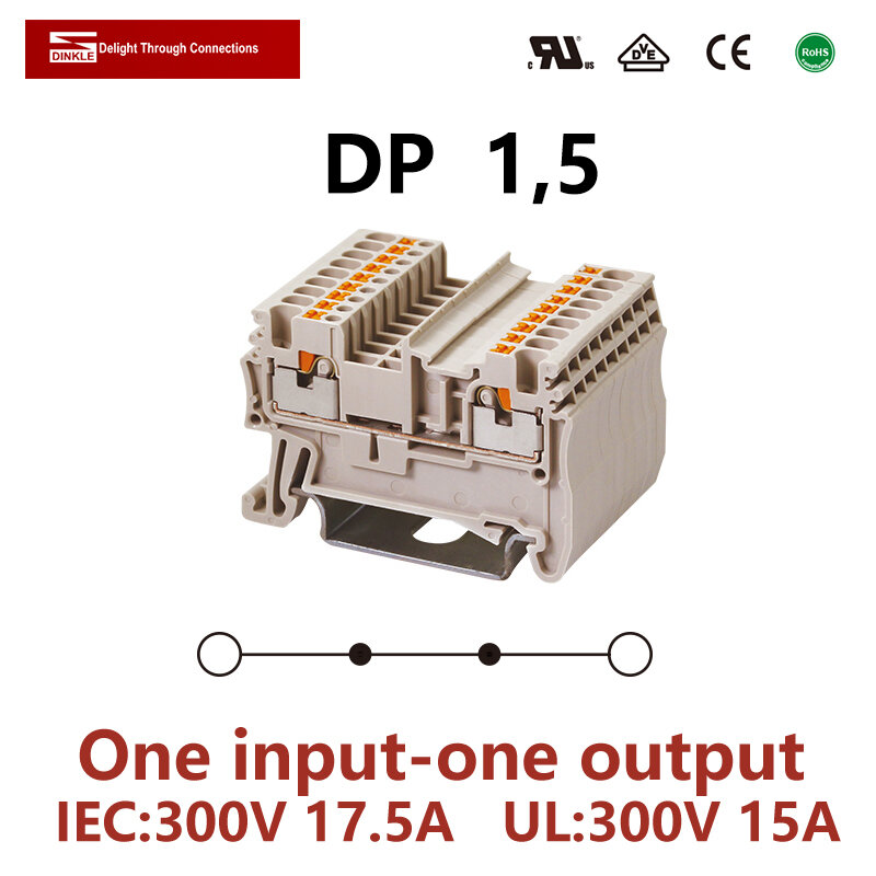 DINKLE DP1.5ฤดูใบไม้ผลิ-กรงการเชื่อมต่อฟีดผ่านสายไฟสุทธิดึงปลั๊กสายไฟขั้วต่อ Din Rail Terminal Block ST1.5