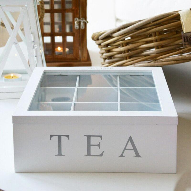 Caja de té de bambú de 9 compartimentos con jarra con tapa soporte de almacenamiento organizador de almacenamiento de té, caja, contenedor para caramelos de té y café