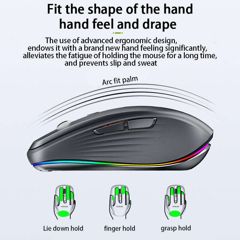 Беспроводная мышь Bluetooth 5.0, перезаряжаемая Бесшумная многофункциональная сенсорная мышь, ультра-тонкая Волшебная мышь для ноутбука, Ipad, Mac, ПК, Macbook