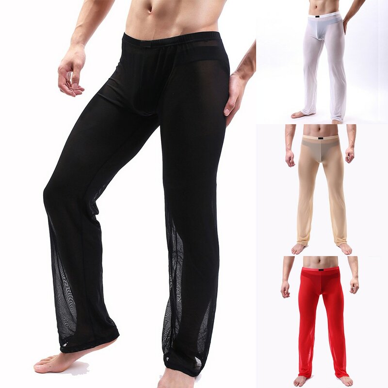 Пикантные мужские Пижамные штаны, прозрачные эластичные повседневные брюки, прозрачная сетчатая свободная мягкая Пижама, нижнее белье, домашние брюки