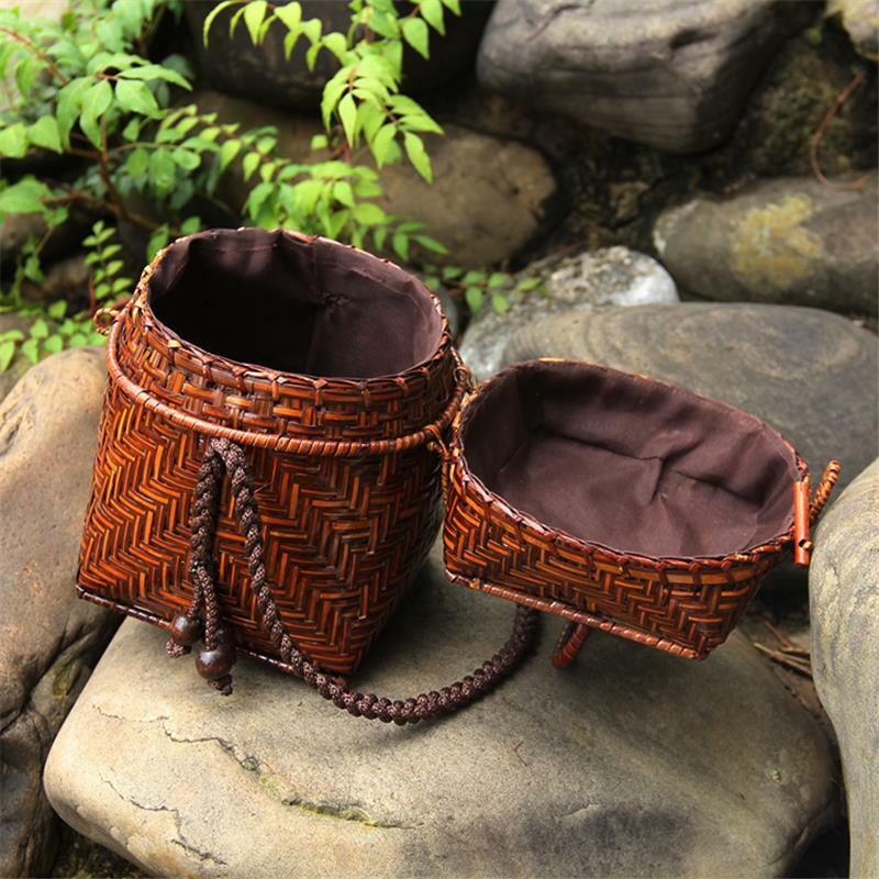 حقيبة منسوجة من الخيزران التايلاندي ، صناعة يدوية ، طقم شاي ، حقيبة يد صغيرة جديدة وأصلية ، حقيبة يد ريترو a6113 ، 15 × 19 سنتيمتر