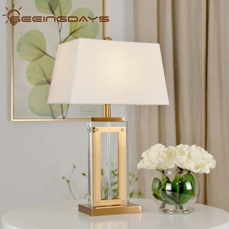 Post Modern New Chinese Style Simple Crystal Table Lamp Fashion Square Bedroom Bedside Lamp Luxury Living Room Home Decor 220v