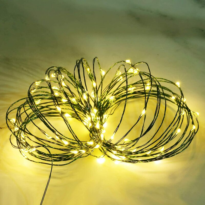 Green Wire Fairy String Light, Impermeável Firefly Lamp, Decoração remota para o Natal, Halloween, Quarto, Casamento, 8 modos, 200m