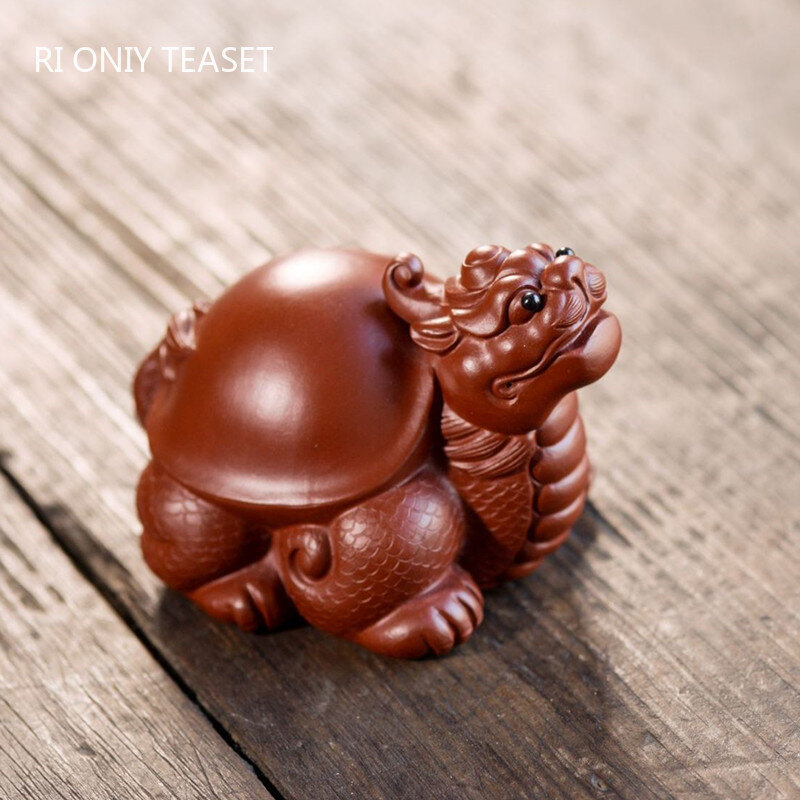 Yixing – Statue de tortue Dragon porte-bonheur en argile violette, haut de gamme, ornements, Sculpture faite à la main, service à thé