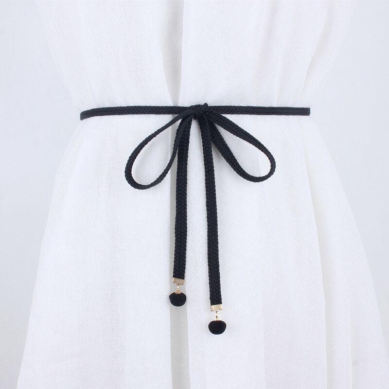 Fashion Women Braided Belts For Dresses Tassel Waist Rope Female Twist Weaving Knot Belt Cotton String Girls Accessories