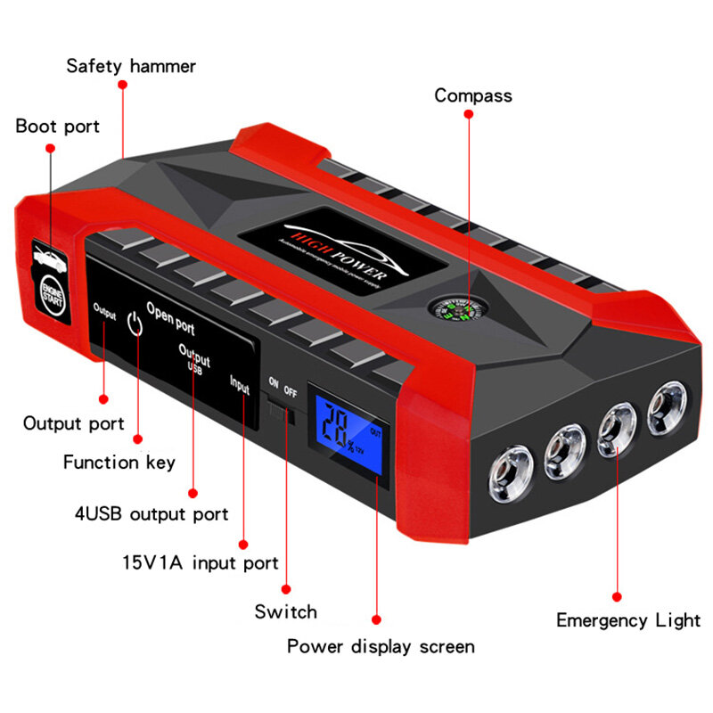 Dispositivo de partida de bateria automotiva, carregador para partida de bateria do carro, impulsionador de bateria, kit de ferramentas para dispositivo de partida automática