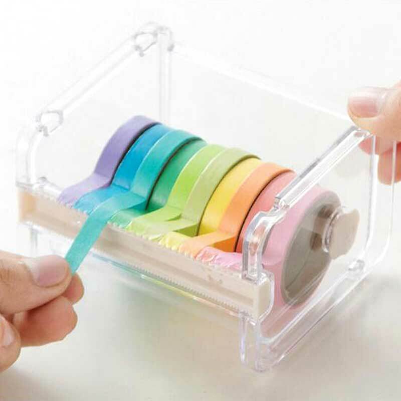 10 + 1Pcs Rainbow Washi เทปชุดตกแต่ง Scrapbooking ไดอารี่กาวกระดาษกาวเครื่องเขียนอุปกรณ์โรงเรียน