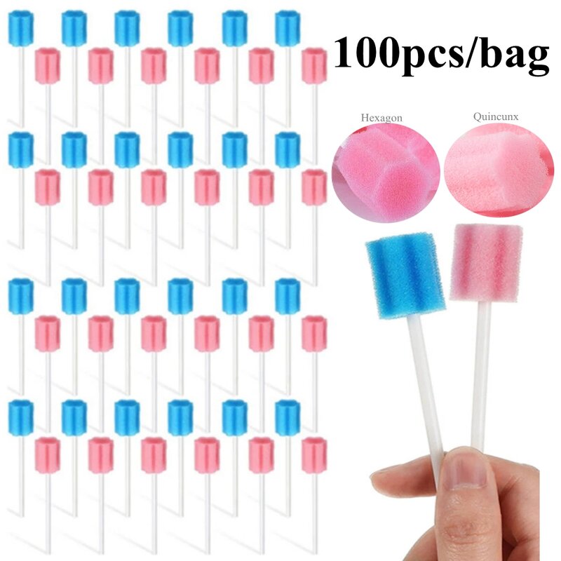 100pcs Disposable Mouth Swabs Unflavored Sponge Dental Swabsticks Mouth Cleaning Oral Care Health With Stick