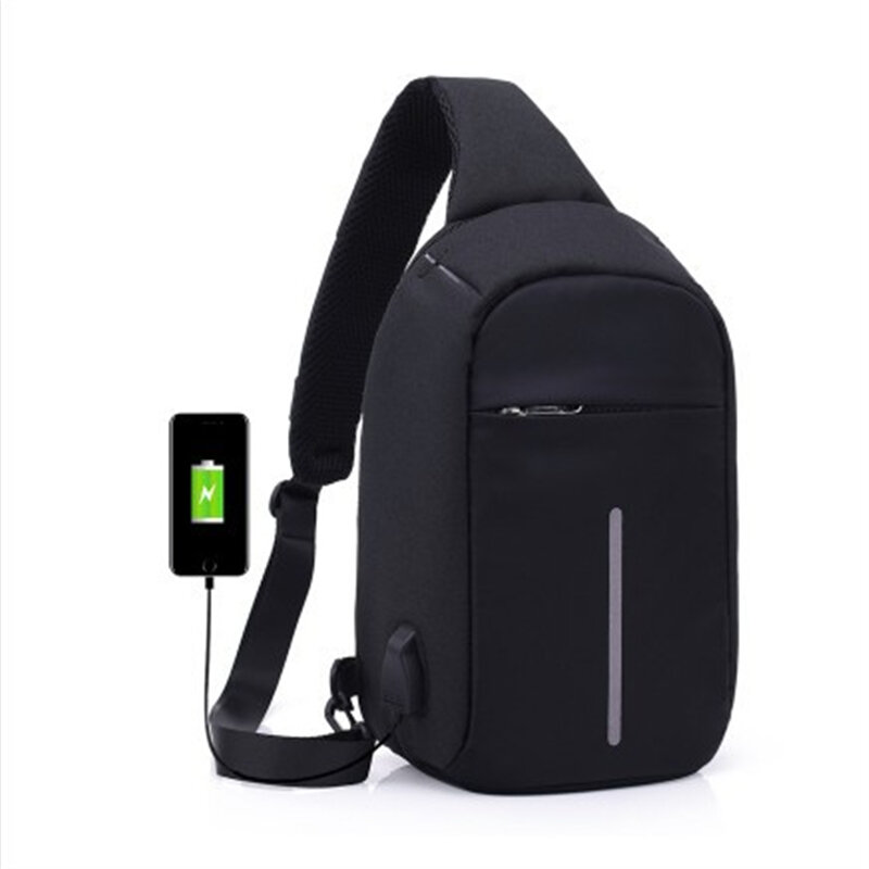 Men's Burglar USB Charging Shoulder Crossbody Bag Men&Female Stealth Zipper Business Chest Pack Repellent Anti-theft Package