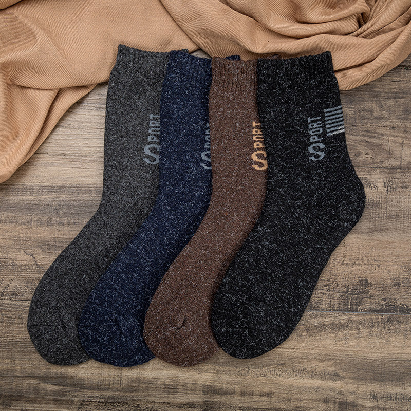 Meias masculinas de inverno rússia, meias grossas de lã, 100% contenham lã de coelho e pele macia, meias masculinas confortáveis