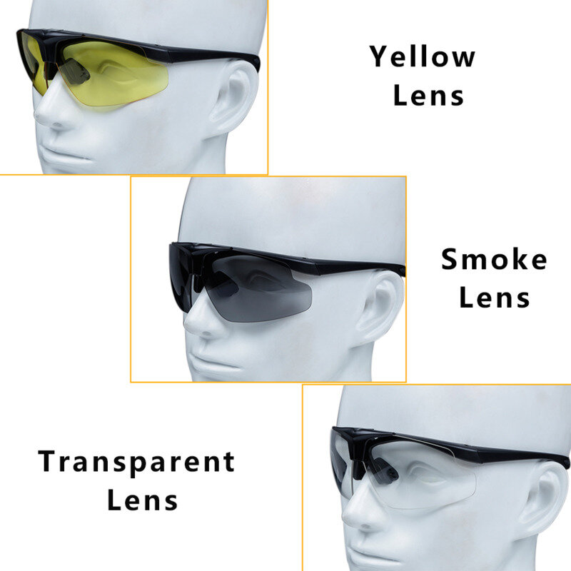 Tactical airsoft óculos de proteção pc 3 lente óculos de tiro anti-nevoeiro segurança ciclismo caminhadas correndo esporte com miopia quadro míope