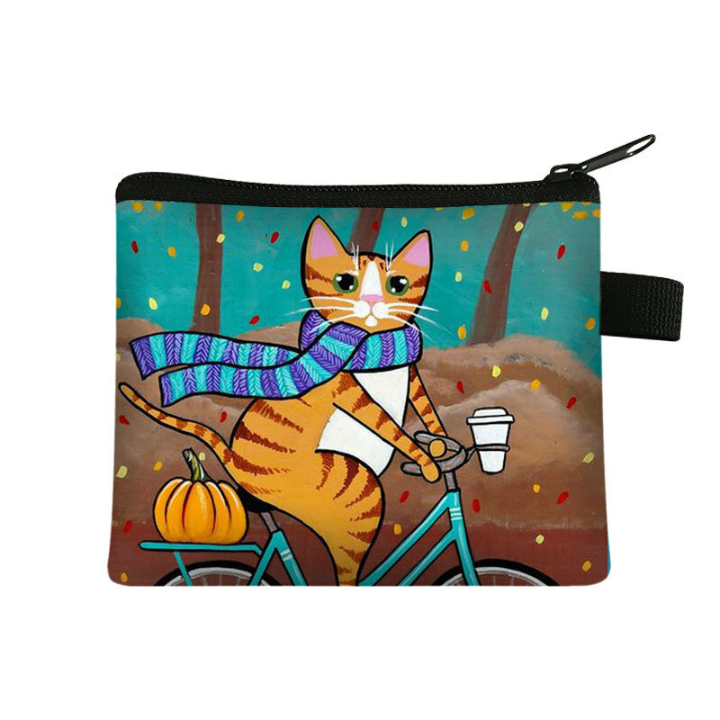 Cute Cat Print Carteira infantil, bolsa de cartão portátil de estudante, armazenamento de chaves de moedas, bolsa de mão de grande capacidade
