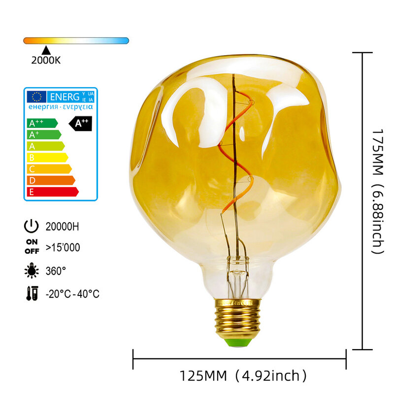 Tianfanアンティークヴィンテージled電球エジソン電球4ワット調光可能な2000ケルビン110v 220 12v装飾電球