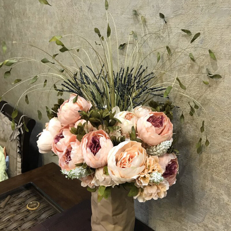 Big Artificial Peony Flowers Bouquet for Decoration High Quality Classic Silk Fake Flowers Wedding DIY Home Decorative Wreath