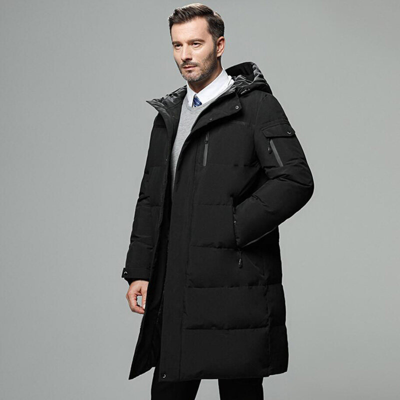 De gran tamaño impermeable grueso de invierno para los hombres largo blanco chaqueta de plumón de pato marca de ropa con capucha abrigo hombre globo chaqueta Parka 5XL