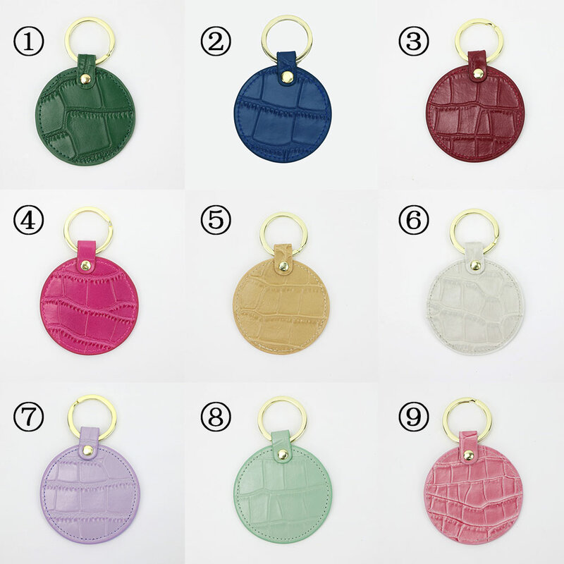 Porte-clés rond en cuir Saffiano avec lettres de Crocodile personnalisées gratuites, nouveau Design