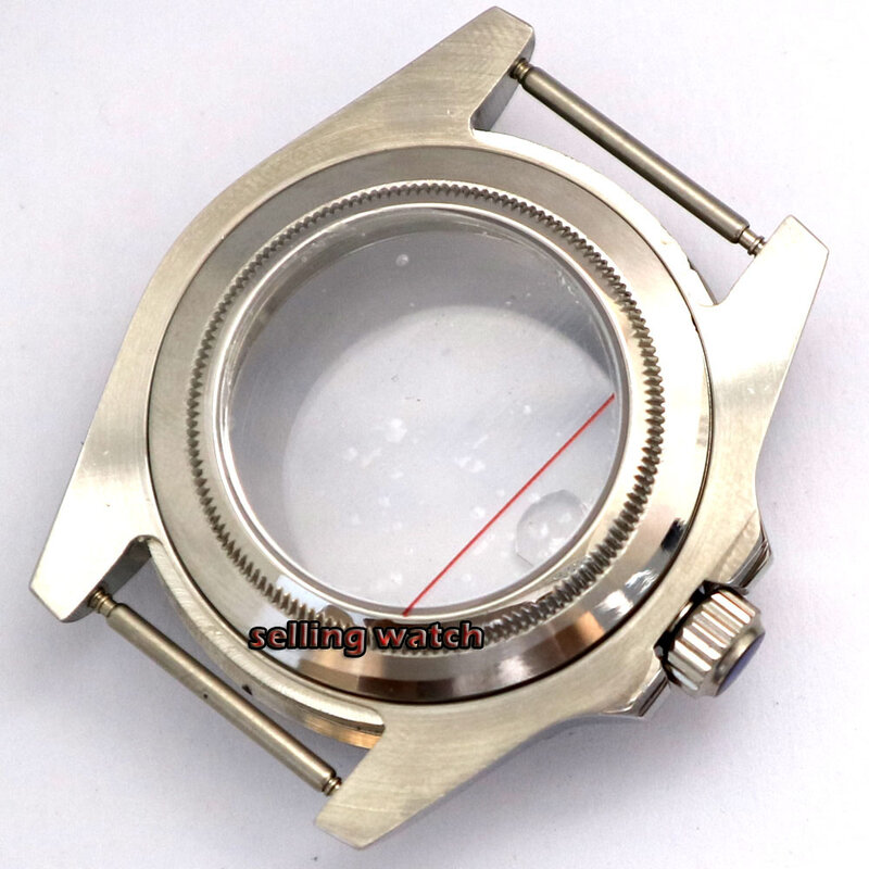 Caja de reloj de cristal de zafiro de acero de 40mm, apta para NH35 NH36 NH35A, movimiento automático, funda transparente trasera sin inserto de bisel