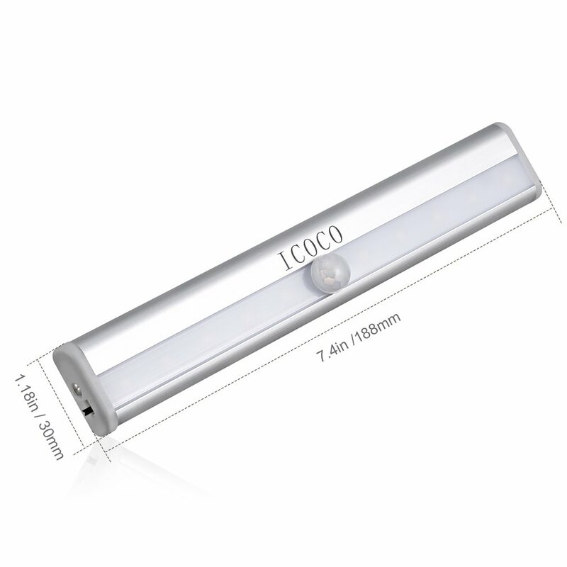 ICOCO Rechargeable Closet LED Night Light Motion Sensing Portable 10-LED Light Bar with Magnetic Strip Easy Installation