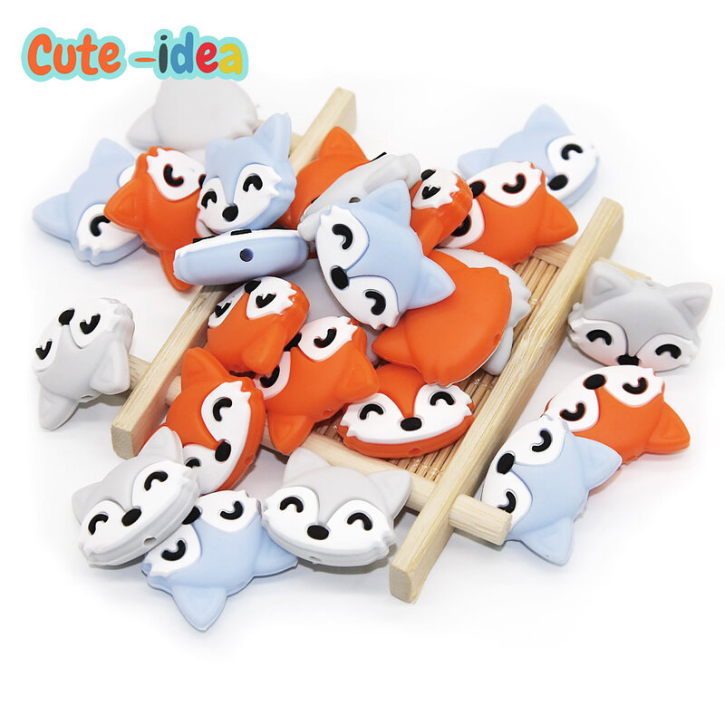 Cute-idea 10pcs Fox Silicone Beads Baby Teething Product DIY Making Animal Food Grade BPA Free Rodent Necklace Accessories