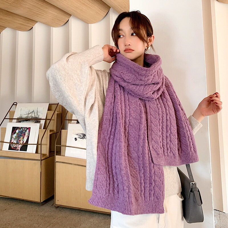 New Winter Poncho Knitted Scarf Fashion Women Long Scarves Female Vintage Shawl Soft Warm Pashmina Thickened Wool Cape