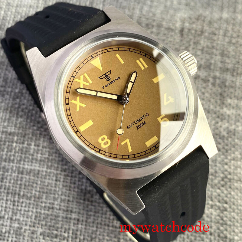 Tandorio 38mm Brushed Case Sapphire Glass 200m NH35 PT5000 Black Brown California Dial Luminous Automatic Men Watch Waffle Strap
