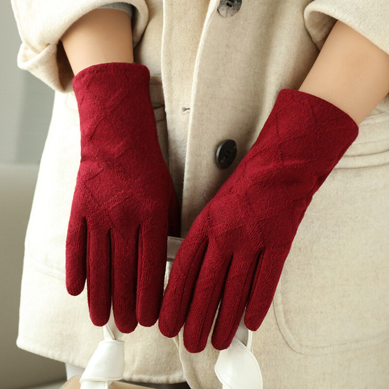 Winte-guantes de imitación de Cachemira para mujer, tejido de celosía, hilo de lana, terciopelo grueso, pantalla táctil, mitones cálidos, moda, nuevo