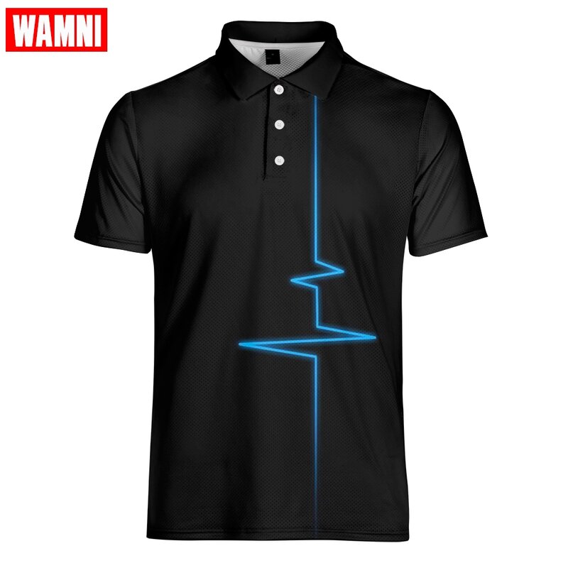 WAMNI Brand Fashion Quick Drying  Shirt Casual Sport Simple Bodybuilding 3D Male Short Sleeve Turn-down Collar -shirt